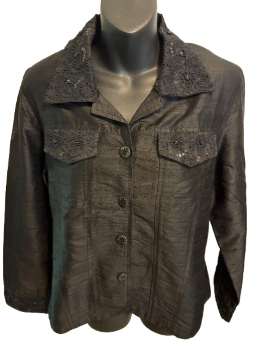 Yak Magik Women's Black Embellished Button-Front Jacket size M